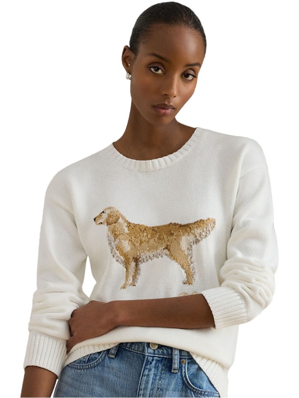 Lauren Ralph Lauren intarsia knit golden retriever sweater XS new with tags